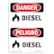 Signmission OSHA Danger Sign, 10" Height, Rigid Plastic, Diesel, Bilingual Spanish, VS-1118 OS-DS-P-710-VS-1118 - alternate 1